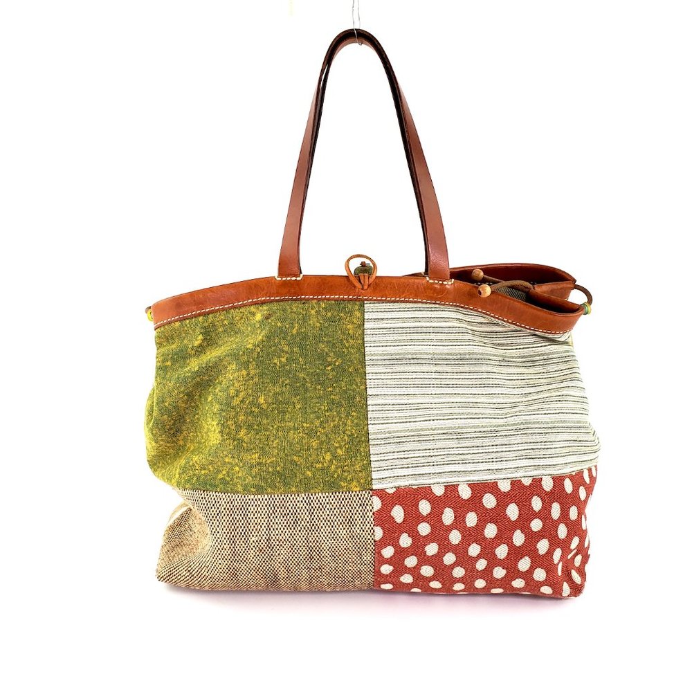 Henry Cuir Beguelin Canvas Patch Multi Color Leather Trim Tote Bag - Picture 5 of 13